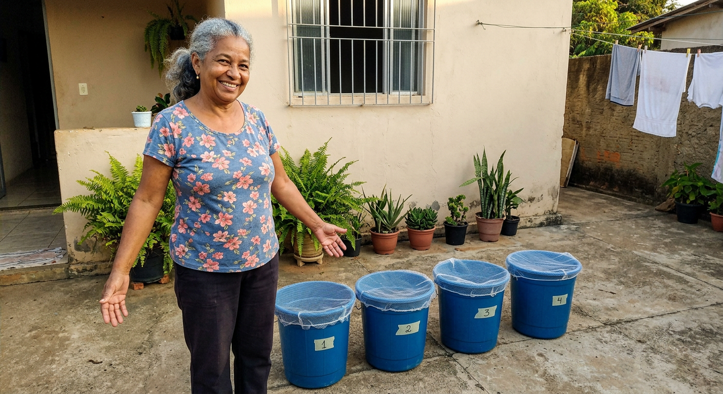 Dona Maria ao lado dos seus baldes de camarão